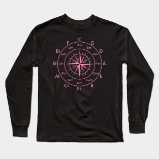 Circle of Fifths Old Compass Style Hot Pink Long Sleeve T-Shirt